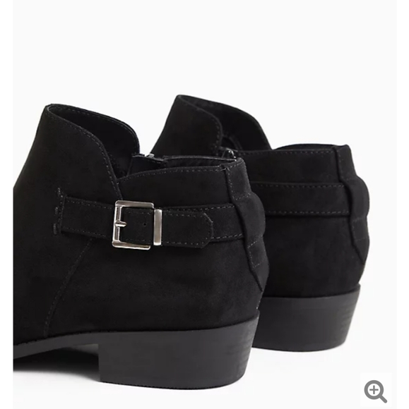 BLACK FAUX SUEDE BUCKLE ANKLE BOOT (WW) - Picture 4 of 10